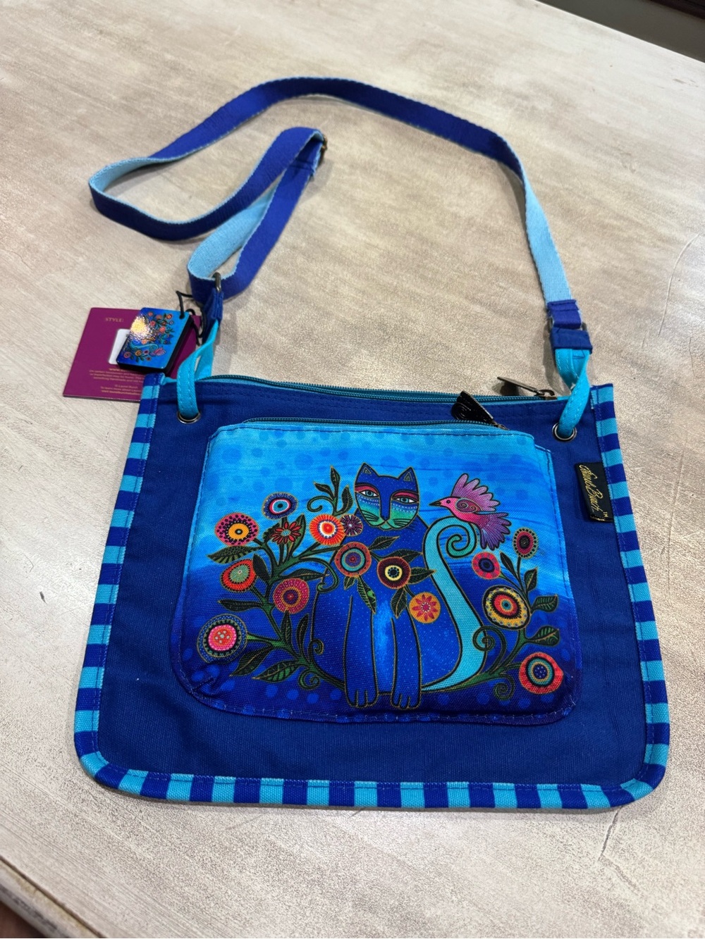 Laurel Burch CeruleanBlue Cat Floral Crossbody Bag New!